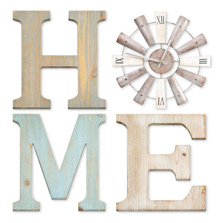 ZAZIWZ Farmhouse Home Signs with Windmill Clock Wall Decor Rustic Home Letters Wall Art for Living Room Kitchen Entryway Dining Room Bedroom (mix color) ZAZIWZ
