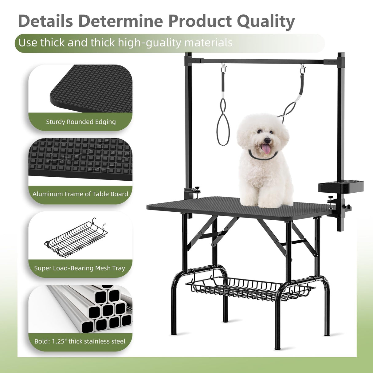 VFK 36''/47''Large Dog Grooming Table, Foldable Pet Station at Home, Dog Grooming Table,Adjustable Cat Drying Desktop with Arms, Nooses, Mesh Tray (Basic pet Table, 36" Black) VFK