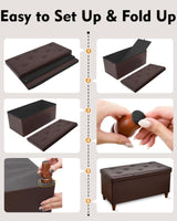 GLAXYFUR 30 Inches Storage Ottoman Bench with Wooden Legs, Faux Leather Folding Ottoman Foot Rest, Storage Bench for Living Room, Hallway & Bedroom, Upgrade Large Capacity (Engineered Wood, Brown) GLAXYFUR