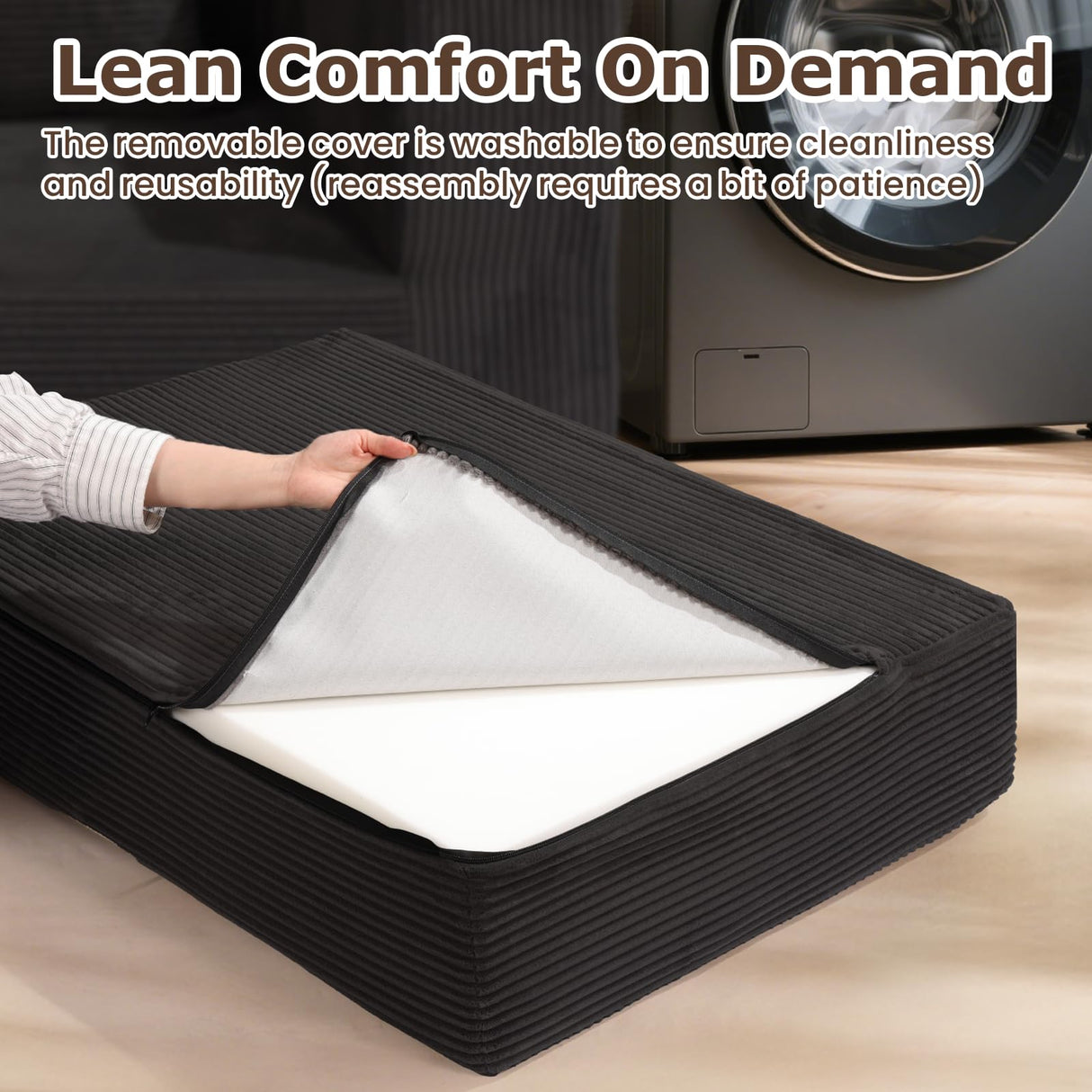 Convertible Sofa Bed, 3 in 1 Loveseat Folding Couch Bed Foldable - Chaise Lounge Chair & Floor Futon Sleeper, Corduroy Pull Out Sofa Bed with 4 Pillows for Living Room, Black cidludto