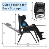 PHI VILLA XXL Oversized Padded Zero Gravity Chair, Foldable Patio Recliner, 30" Wide Seat Anti Gravity Lounger with Cup Holder, Support 400 LBS (Black) PHI VILLA