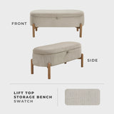 Lexicon Lift Top Storage Bench, Corduroy Upholstered Oval Entryway Bench with Solid Wood Leg Support, Modern Striped Storage Chest for Entryway/Living Room/Bedroom, Taupe Lexicon