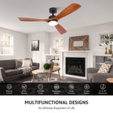 VONLUCE Ceiling Fans with Lights, 52 Inch Outdoor Ceiling Fan with Remote, 6 Speed Reversible Noiseless DC Motor, Wood Ceiling Fan for Indoor Bedroom Farmhouse Patios, Walnut VONLUCE