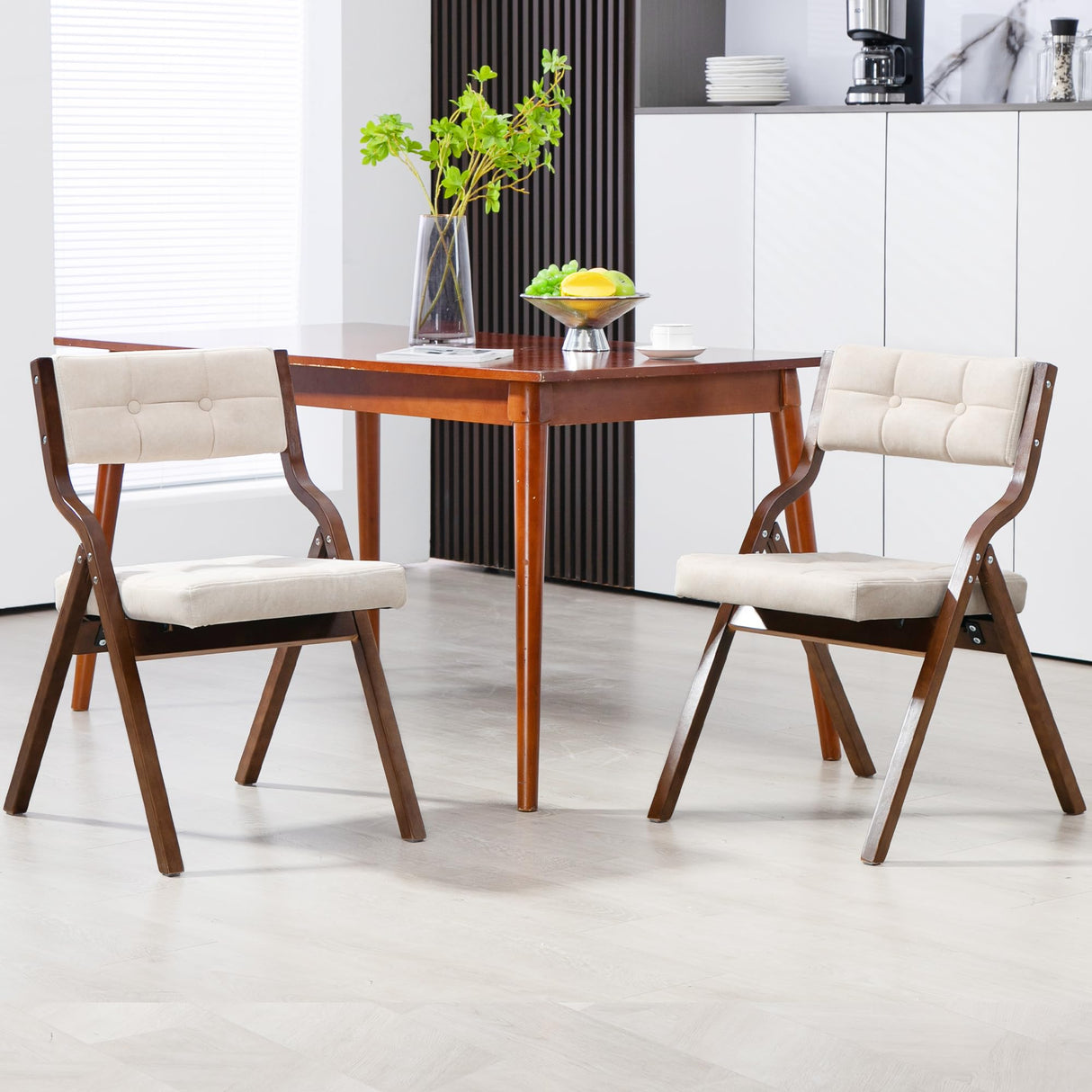 HOMEFUN Folding Chairs with Cushion, Wooden Padded Folding Chairs 2 Pack, Portable and Assembled Folding Dining Chair for Guests Kitchen Office Wedding and Party, Camel HOMEFUN