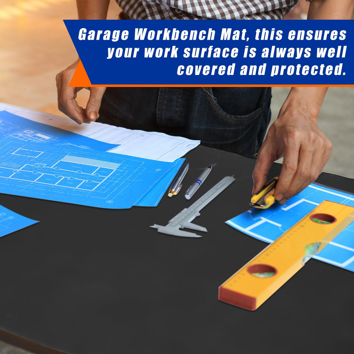 Vesici 1 Roll Work Bench Mat Resistant EVA Floor Runner Self Adhesive Easy to Clean Workbench Mat Pad for Garage Workbench or Table Storage Tool Station Organization, Black(23.5 x 200 Inch) Vesici