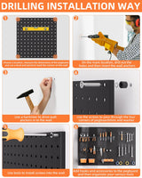 INCLY 6 Pack 12"x12" Black Metal Pegboard Panels, Heavy Duty Pegboard Wall Organizer with Frame, Black Peg Board for Walls, Garage, Workbench, Shed, Kitchen, Craft Room Tool Organization INCLY