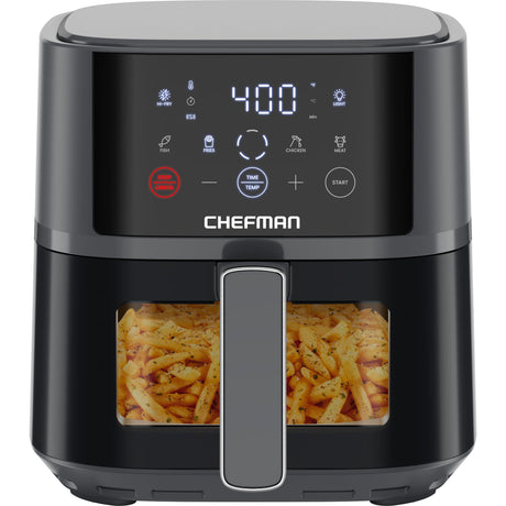 Chefman Air Fryer – 4 QT Compact Airfryer for Quick & Easy Meals, Features Hi-Fry Technology for Extra Crisp, Easy-View Window, Touch Controls with 4 Presets, Nonstick & Dishwasher Safe Basket - Grey Chefman