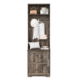 IDEALHOUSE Farmhouse Narrow Coat Rack with Shoe Storage, 23.6" Small Hall Tree with Bench, Entryway Coat Rack with 5 Hooks, 2 Cubbies & 1 Barn Door Cabinet for Entryway, Hallway, Mudroom, White/Brown IDEALHOUSE