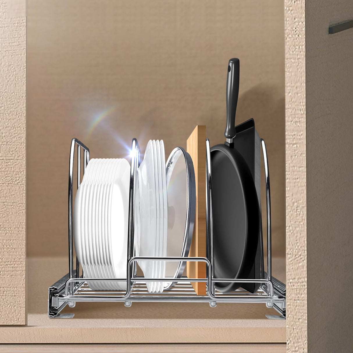 VEVOR Pan and Pot Rack, Expandable Pull Out Under Cabinet Organizer, Cookie Sheet Baking Pans tray Organization, Adjustable Wire Dividers, Steel Lid Holder for Kitchen Cabinet & Pantry Storage, 11.7"W VEVOR