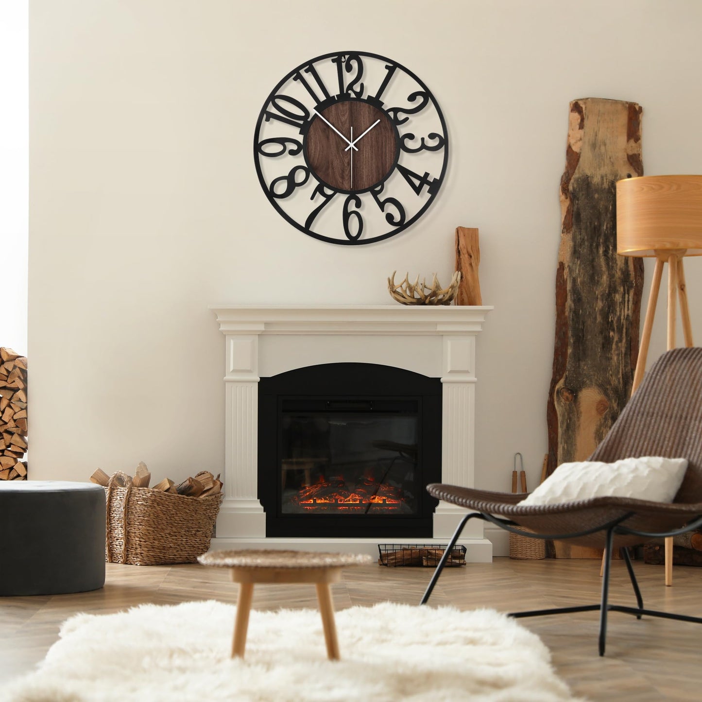 Wall Clock for Living Room Decor- Decorative Antique 16 inches or Larger Silent Non Ticking Black Metal Wood Clocks for Farmhouse,Dining Room,Bedroom,Kitchen,Home Battery Operated Clock Wall  - WoodArtSupply