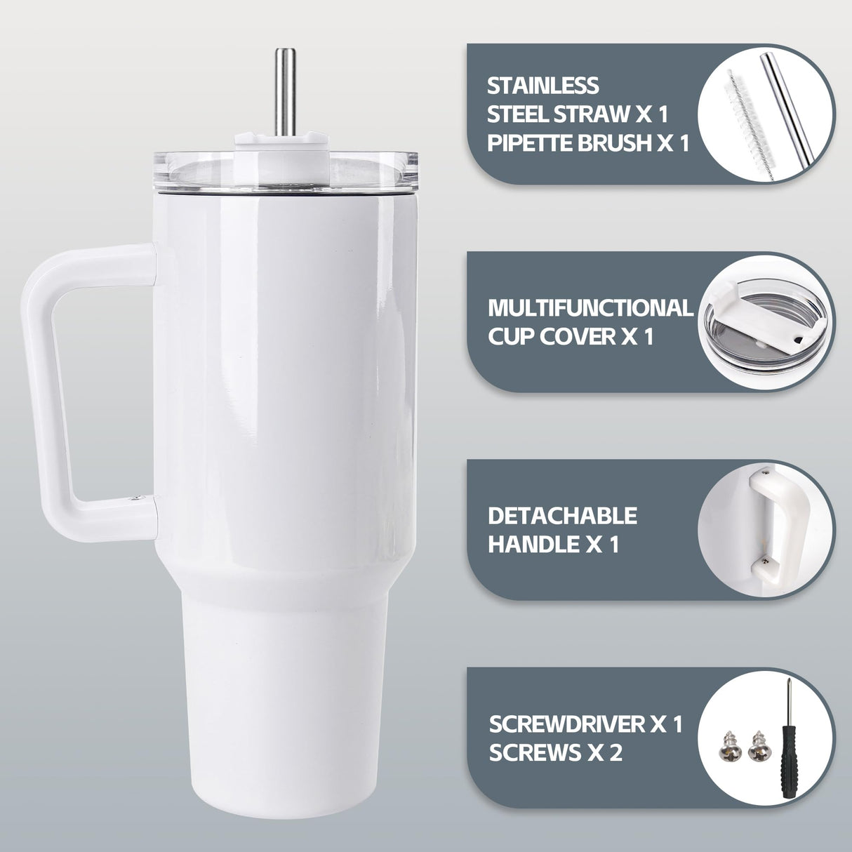 D·S 4 Pack Sublimation Tumblers 40 OZ with Handle Blank Insulated Large Tumbler Bulk, Coffee Travel Cups Stainless Steel Travel Mug for Diy Craft Heat Press Print D·S