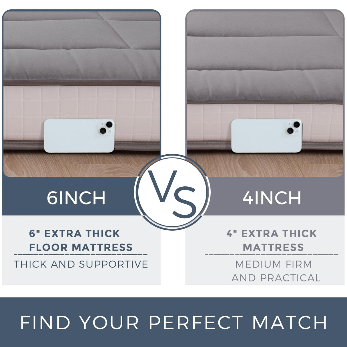 MAXYOYO 6" Extra Thick Floor Futon Mattress, Foldable Mattress Tatami Pad Floor Mattress for Adults Floor Bed Roll Up Mattress Guest Mattress, Dark Grey, Queen MAXYOYO