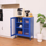ALBAD Metal Storage Cabinet with Mesh Doors and Adjustable Shelves, Free Standing Sideboard Buffet Cabinet for Kitchen, Living Room, Dining Room, Home Office (Blue) ALBAD