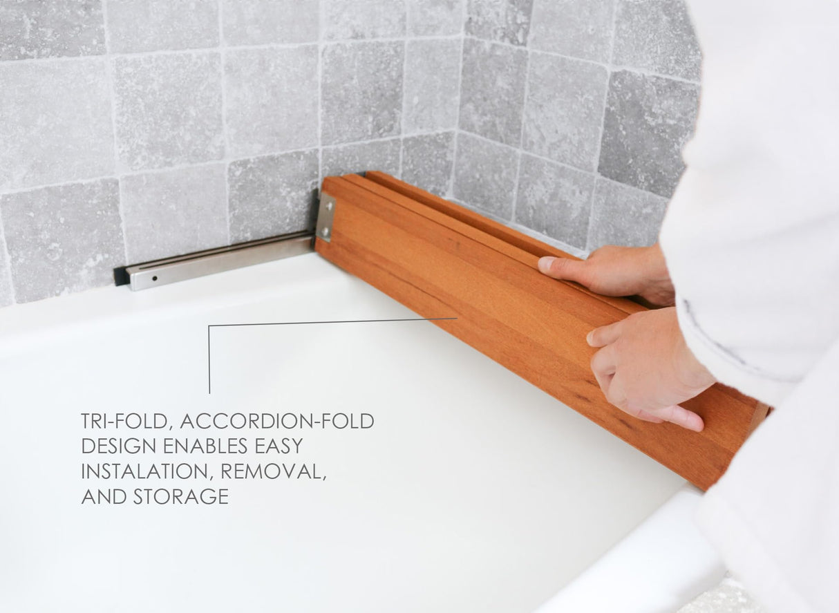 29 inch Malibu Removable Tri-Fold Bathtub Bench Seat, Teak Wood Seachrome