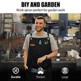 KEMITAC Barbecue Apron For Men, Men Cooking Apron, Work Apron, Gardening Apron, Welding Apron - Waterproof, Fireproof, Adjustable Straps, Many Pockets, Dirt-Repellent - Black Canvas KEMITAC