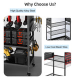 zsttion Power Tool Organizer Cart with Charging Station, 4-Tier Rolling Tool Cart for Garage Storage,Heavy-Duty Floor-Standing Storage Rack with 8-Outlet Power Strip,Supports 500 lbs zsttion