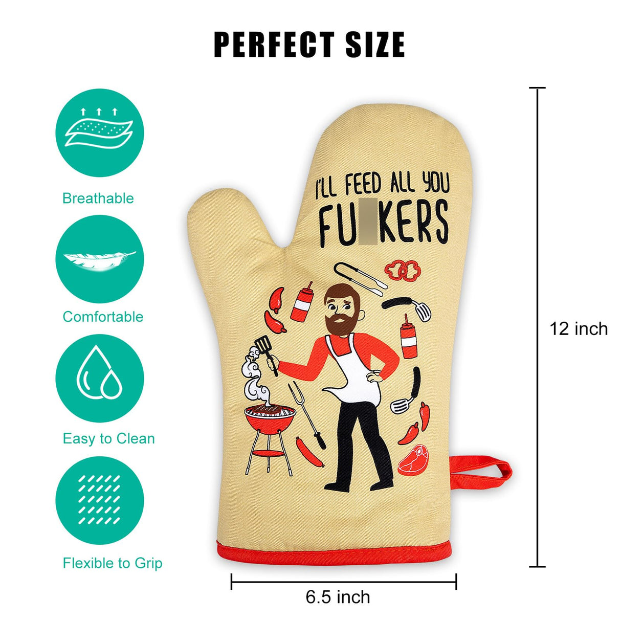 Miracu Funny Oven Mitts, Presents for Chefs, Funny Cooking Gadgets, BBQ Oven Mitt - Unique Gifts for Cooks Dad Brother Him, Manly Valentines Housewarming Grilling Kitchen Chef Gifts for Men Who Cook Miracu