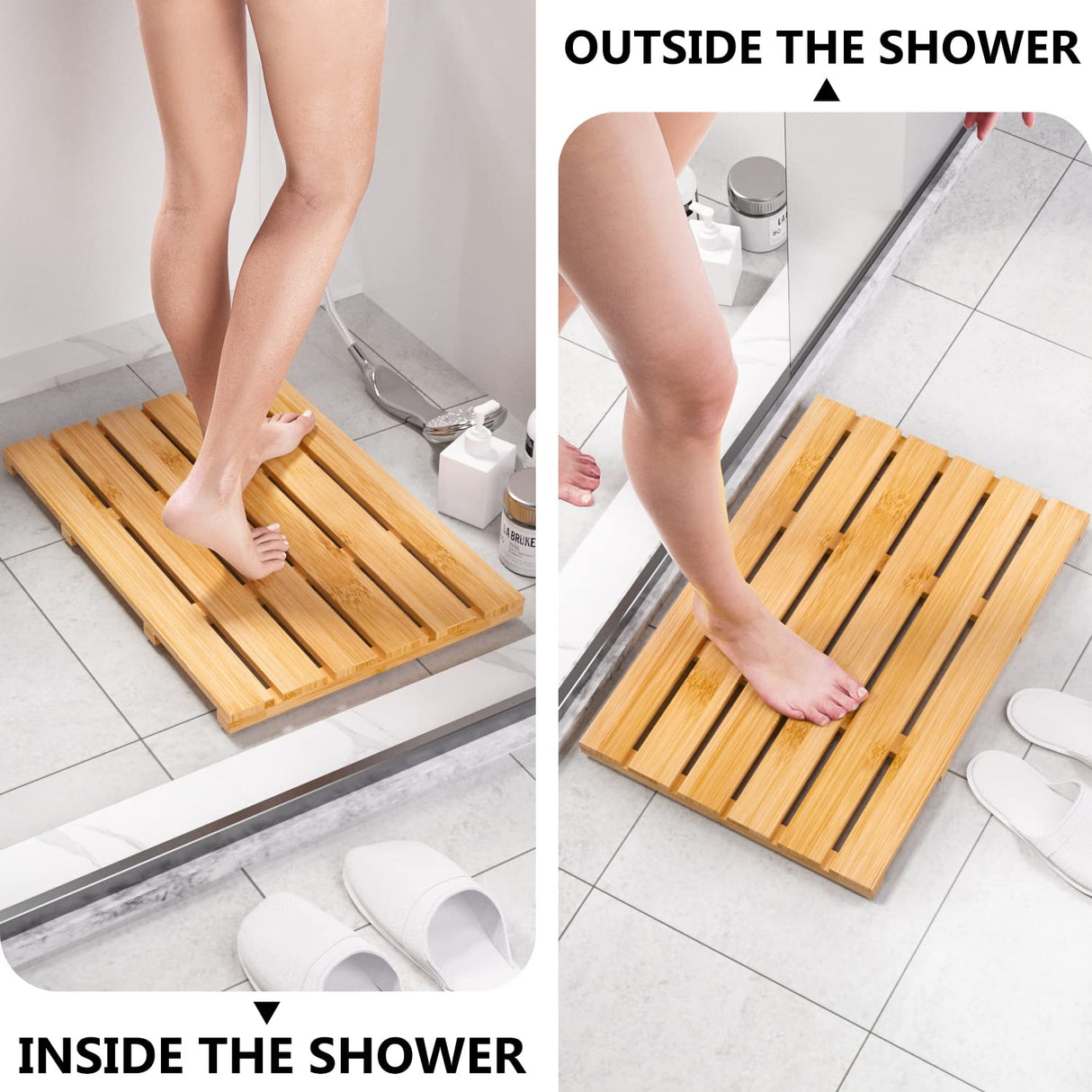 Domax Bamboo Bath Mat for Bathroom - Shower Mat Non Slip Waterproof Wooden Shower Floor Mat for Doorway Sauna Spa Yard Patio Pool Outdoor Use (Natural, 21.26 x 14.17 x 1.3 Inch) Domax