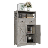Befrases Farmhouse Storage Cabinet with Drawers and Adjustable Shelves, Freestanding Kitchen Pantry Storage Cabinet, Floor Storage Cupboard for Dining Living Room Home Office, Washed Grey Befrases