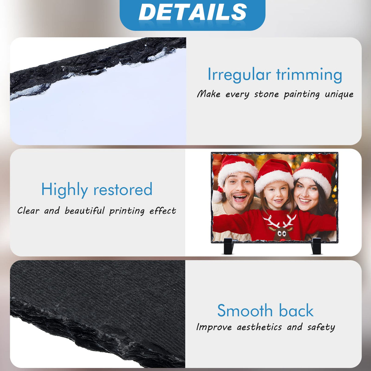 4 Pcs Sublimation Blank Slate Rock Rectangular Custom Stone Slate Picture Frame Matte Heat Transfer Rock Photo Plaque with Display Stand for Desktop Souvenir DIY Gift Decoration (5.9 X 7.9 Inch) Gersoniel