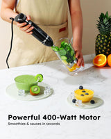 Sangcon Immersion Blender Handheld, 3-in-1 Hand Blender Electric, 400W Handheld Blender, Stainless Steel Blade Stick Blender with Whisk, Milk Frother Attachments - Black sangcon
