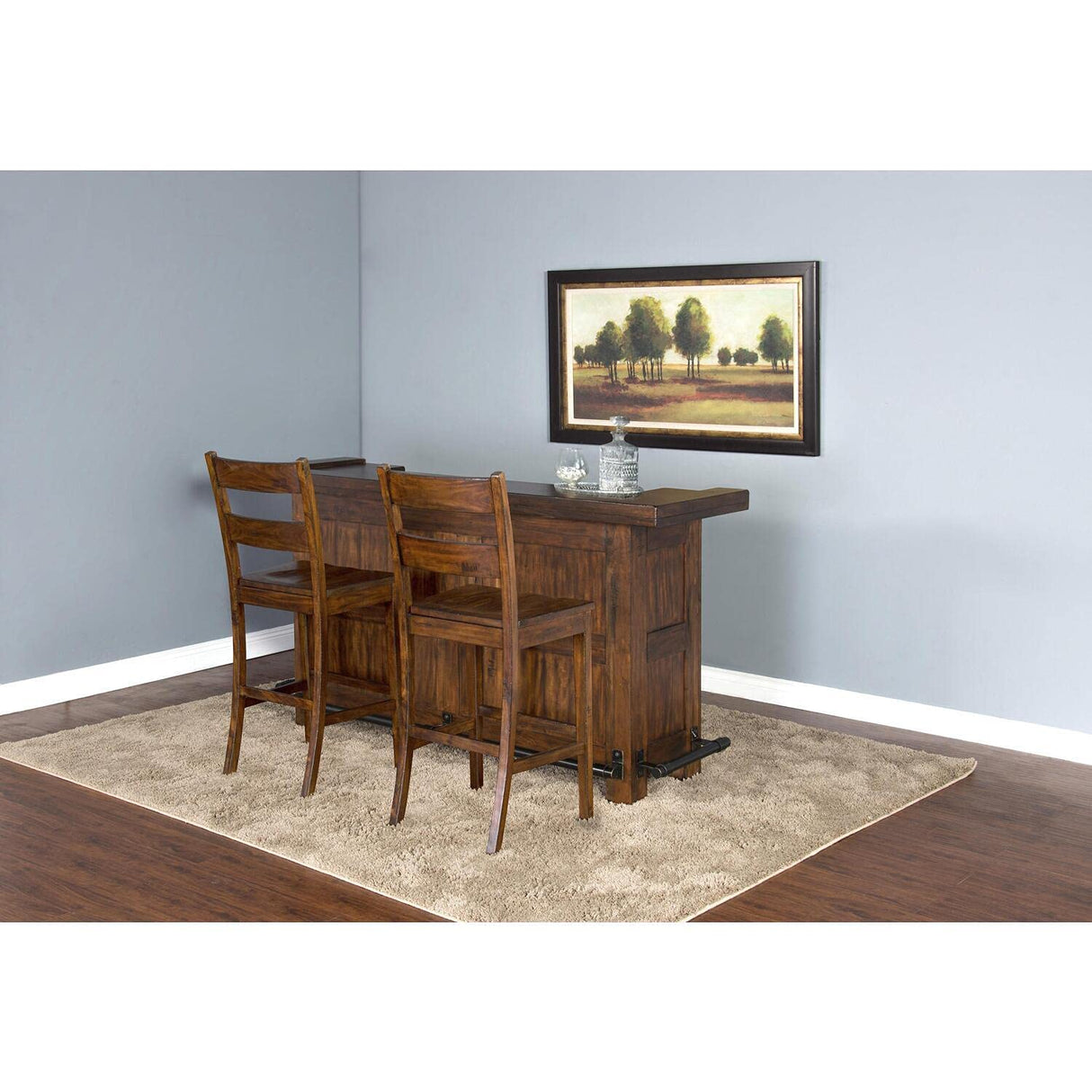 Sunny Designs Tuscany 78" Farmhouse Wood Bar Unit in Medium Brown Sunny Designs