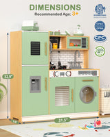 Babytronic Wooden Kitchen Playset for Kids, Interactive Play Kitchen with Lights & Sounds, Children Pretend Toy Kitchen Set with Faucet, Oven, Microwave, Kitchenware for Toddlers Ages 3+ (Green&Wood) Babytronic