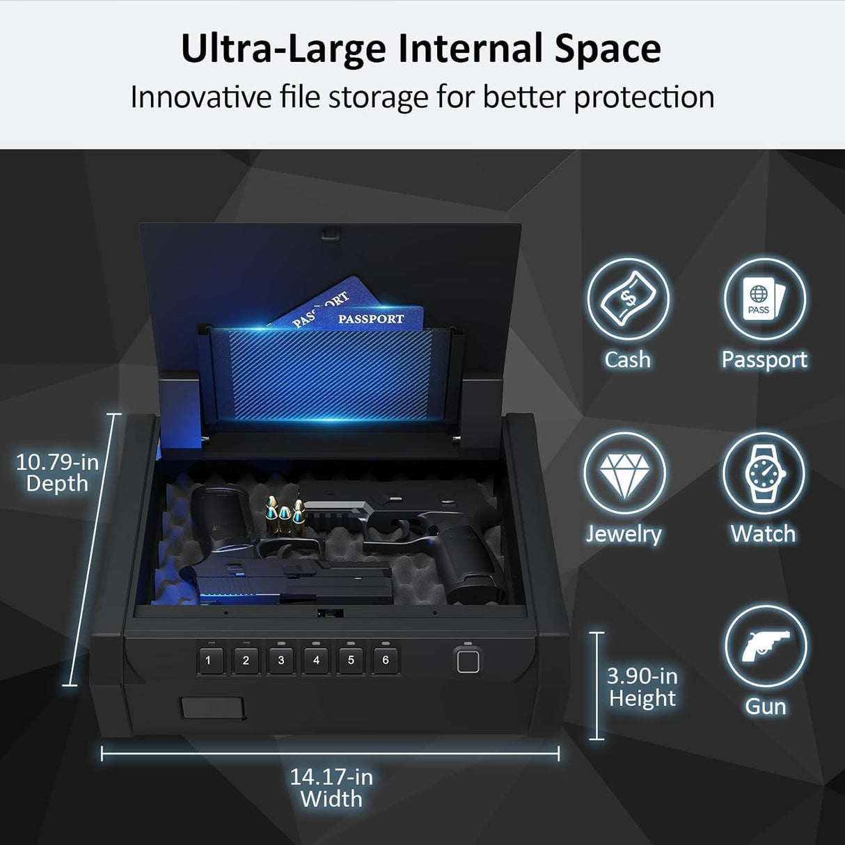 PATRON [ 25% Larger Capacity ] Gun Safe for Pistols, Biometric Handgun Safe Box, Mounted Handgun Safe Quick Access Security Safe with Fingerprint Keypad Lock for Home nightstand PATRON