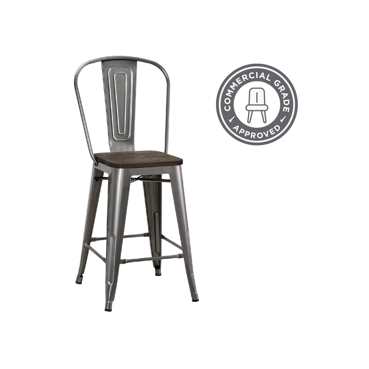 DHP Luxor Counter Stool with Wood Seat and Backrest, 24", Antique Gun Metal DHP