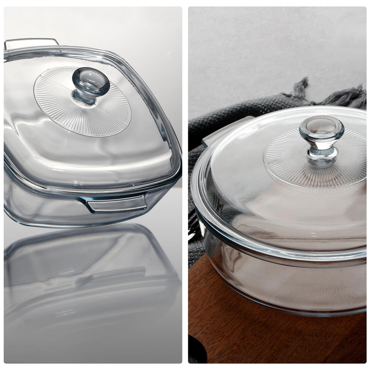 NUTRIUPS Small Glass Casserole Dish with Lid Oven Safe Casserole Dish Set 2 Pack(7.8in Square+8in Round), Microwave Safe Bowls With Lid Casserole Cookware NUTRIUPS