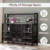Gyfimoie Wine Bar Cabinet, 55 Inches Industry Coffee Bar Cabinet with Wine Rack and Glass Holder, Kitchen Sideboard Buffet Cabinet with Wine Rack Storage for Liquor and Glasses (Rustic Grey) Gyfimoie