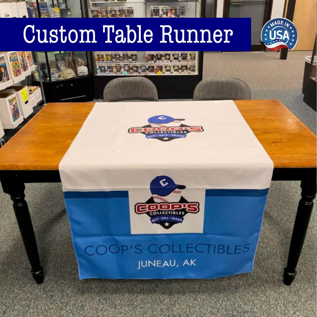 Custom Table Runner with Business Logo, Ships Next Day Made in USA - 24" x 60" Thick Premium Polyester hem sewn all side, Vivid color sublimation print, Trade Show Quality, wrinkle-free (24x60) Exposmart