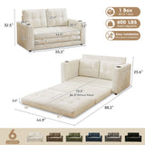 55" Convertible Folding Sofa Bed, Pull Out Couch Love Seat Sleeper Bed, Small Fold Out Loveseat Sleeper with Cup Holder and Pillow for Small Space, Bedroom Lounge, Dorm, Living Room(Beige Chenille) Urhanherry