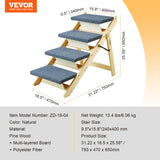 VEVOR Wood Pet Stairs/Pet Steps, 2-in-1 Foldable Wooden Dog Stair for Beds, Sofa and Cars, Dog Stairs & Ramp with 4 Steps for Small Medium Large Pet, up to 150 lbs VEVOR