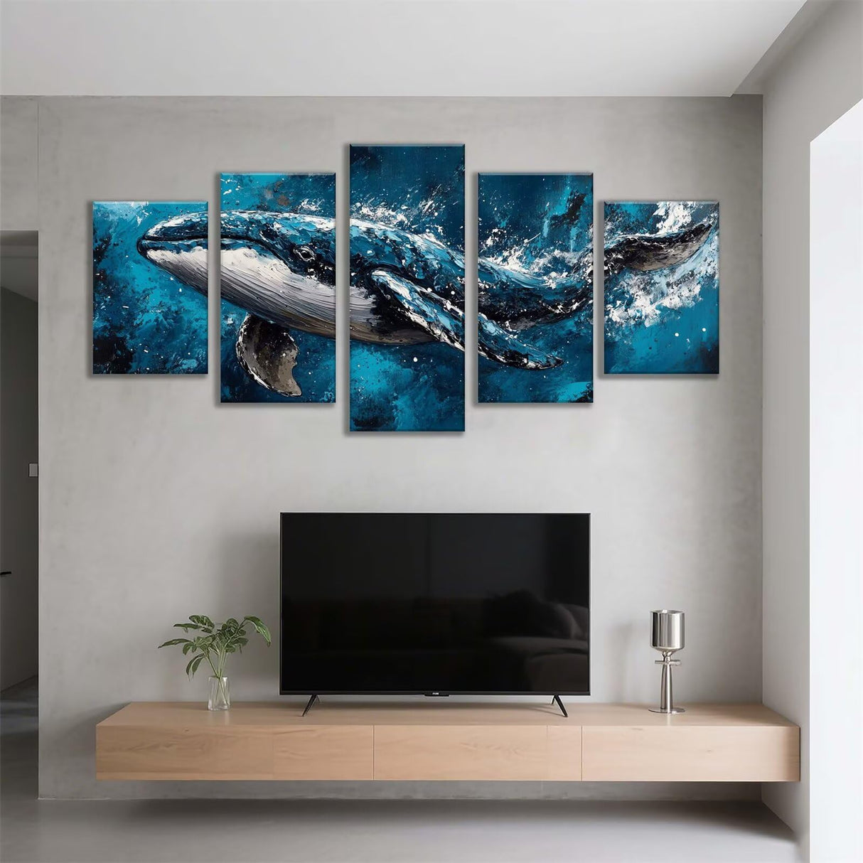 Diamond Painting Animal Whale 5 Panel Diamond Art Kits for Adults, 5D DIY Full Drill Rhinestone Embroidery Paintings, Cross Stitch Crystal Art Paint by Numbers Crafts, Home Decor Gifts 50x30in q-2380 Wenpeef