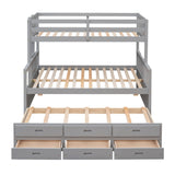 Linique Twin-Over-Full Bunk Bed with Twin Size Trundle,Can be Divided into a Captain Bed with 3 Drawers and a Single Bed for Bedroom,Guest Room(Gray) Linique