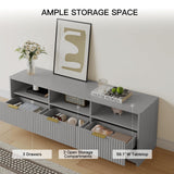 Amada TV Stand for 50-65" TV, Fluted Modern TV Stand Entertainment Center with Drawers and Open Shelf, Waveform Panel, Sleek Curved Profile Media TV Console Table for Living Room, Bedroom, Grey AMADA HOMEFURNISHING