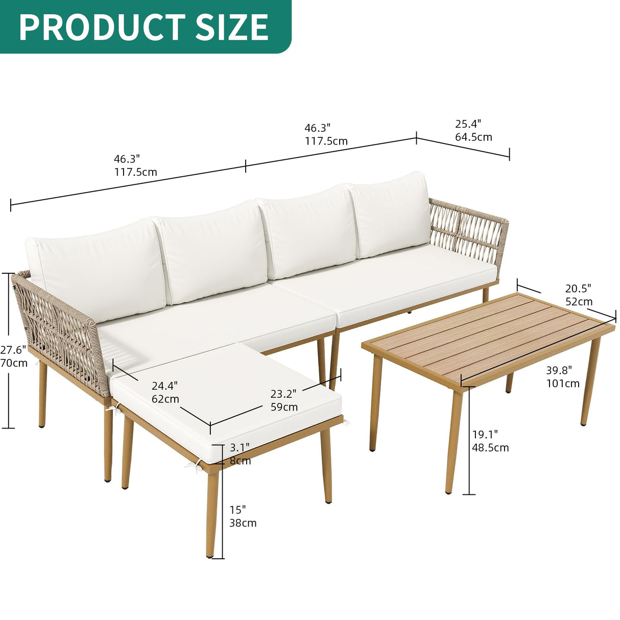 DWVO 6 Pieces Patio Furniture Set, L Couch Outdoor with Coffee Table&Washable Cushions, Outdoor Patio Sectional Wicker Rattan Conversation Sectional Set for Garden Yard Pool Beige DWVO