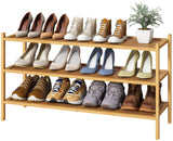 kiplant Long Shoe Rack, Bamboo Wood 3-Tier Shoe Rack for Entryway, Stackable | Foldable | Natural, Shoe Organizer for Hallway Closet, Free Standing Shoe Racks for Indoor Outdoor kiplant