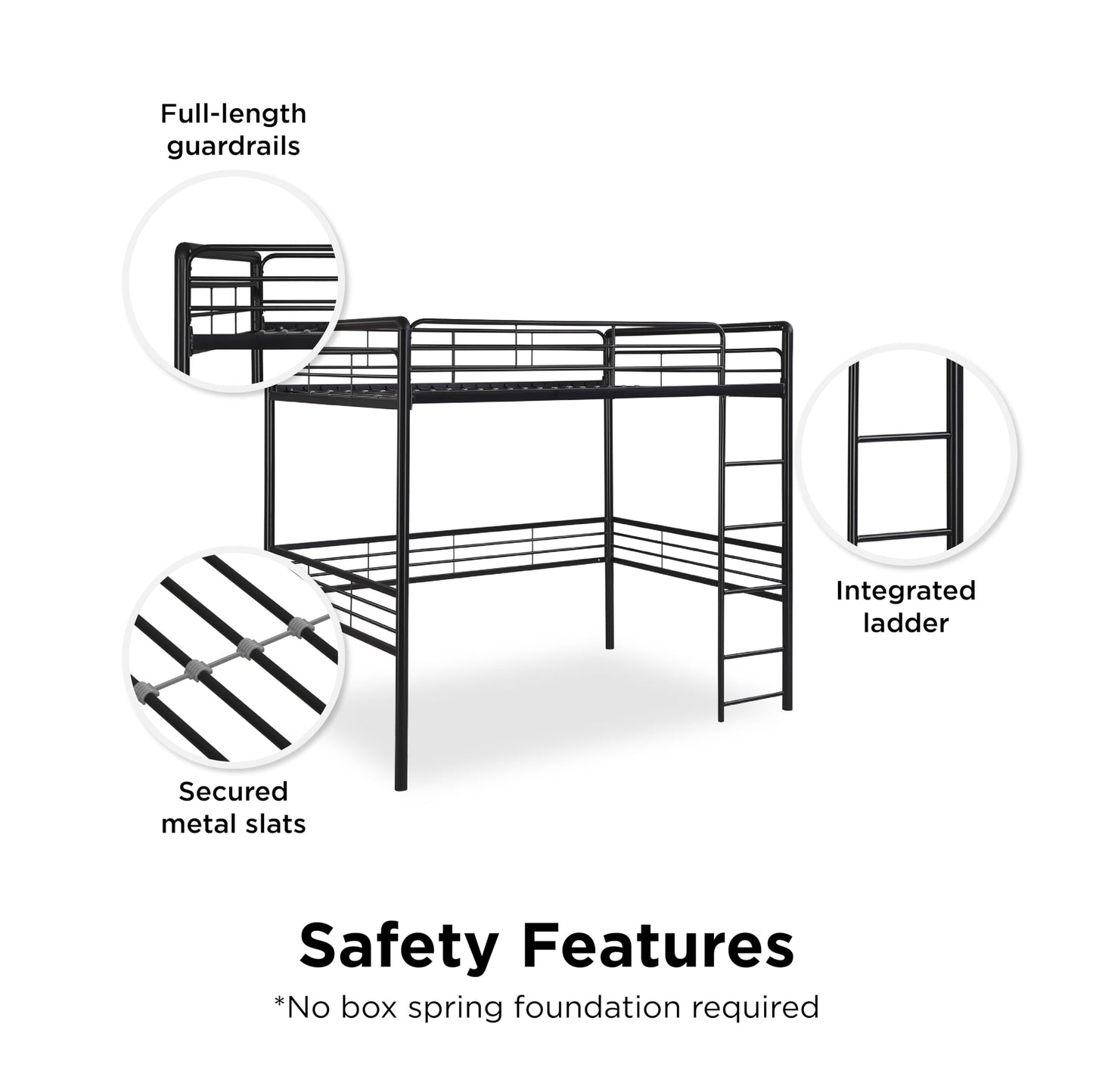 DHP Tommy Industrial Full Metal Loft Bed in Black - WoodArtSupply