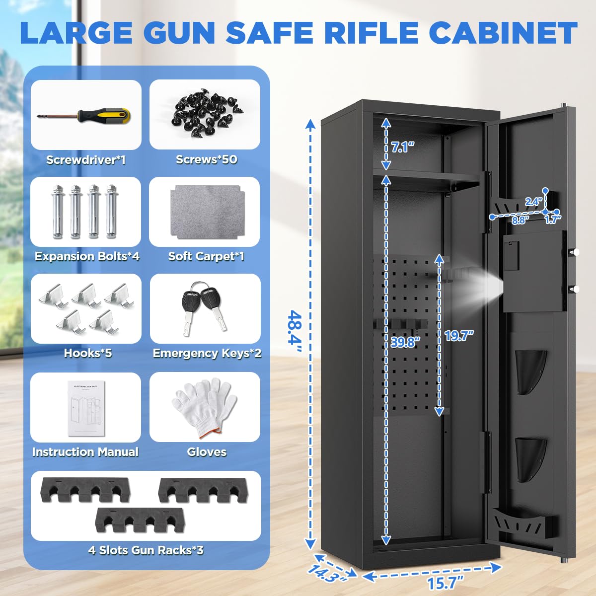 MSYCOST 8-10 Gun Rifle Safe for Home Security, Gun Safe for Rifles and Pistols - Quick Access Digital Keypad | Easy Assembly Gun Safe with Adjustable Shelves (Fits Shotguns & Ammo) MSYCOST