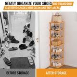 Bamboo Free Standing Shoe Rack Shelf Multi Tier Tall Wooden Stackable Shoes Rack Organizer for Closet Front Door Entrance Narrow Vertical Shoe Storage Rack for Corner Stand (Nature, 7 Tiers) MHXW SXPN