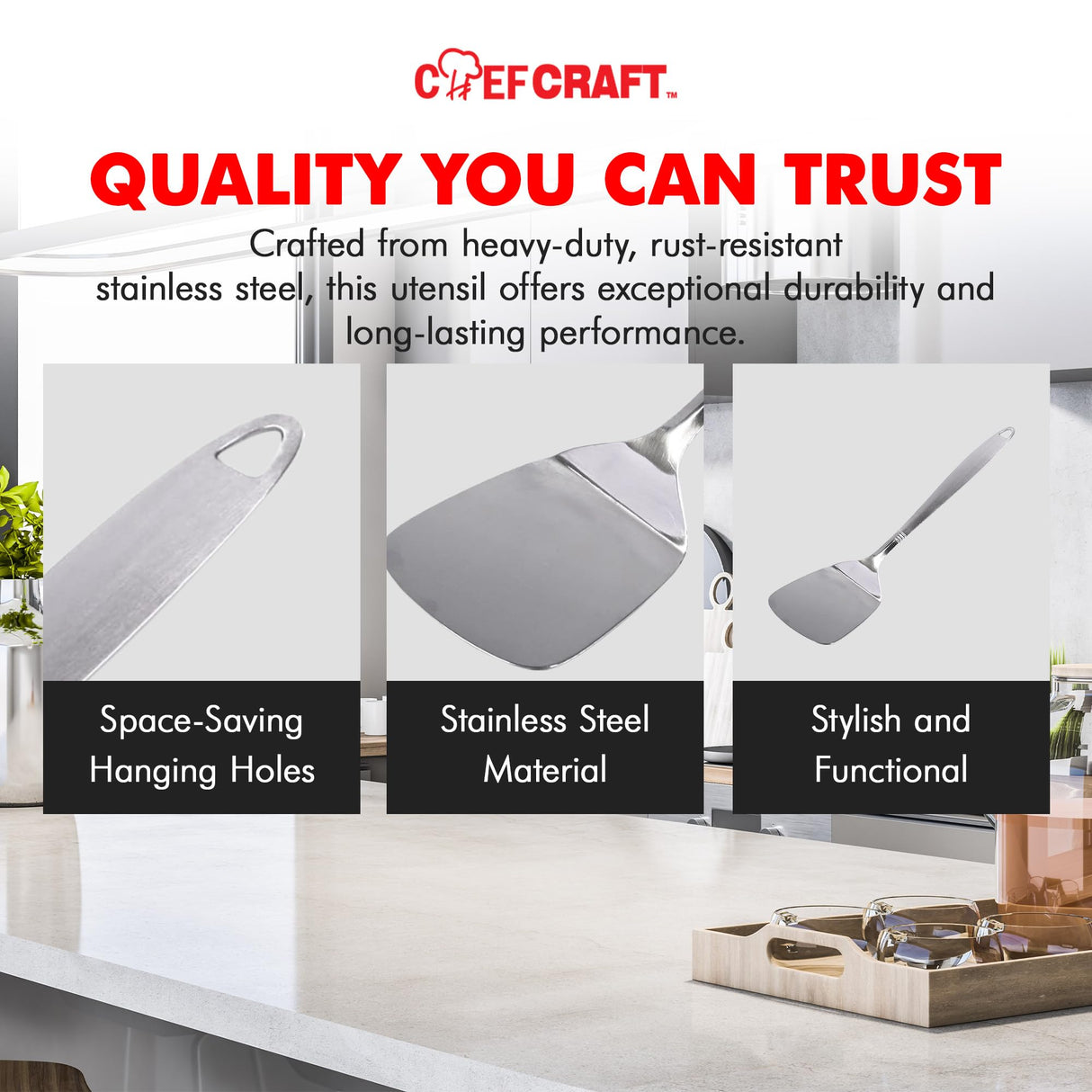 Chef Craft Select Turner/Spatula, 12.5 inch, Stainless Steel Chef Craft