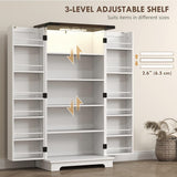 HOMCOM 47" LED Kitchen Pantry Cabinet, Farmhouse Storage Cabinet with 5 Deep Shelves and 12 Door Shelves, Freestanding Food Pantry with Barn Door, White HOMCOM