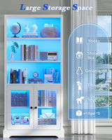 TVU 5-Tier Bookshelf, 65" Bookshelf with Multi-Color Ambient Lights (APP Remote Control), Tall Vertical Display Shelf with Cabinet Doors, Suitable for Living Room, Bedroom, Study, Office, White TVU