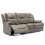 3 Seater Home Theater Recliner Manual Recliner Chair with a LED Light Strip Two Built-in Cup Holders for Living Room,Bedroom, Grey Merax