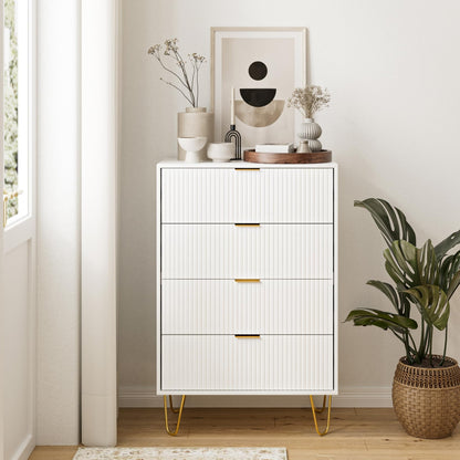 AEPOALUA 4 Drawer Dresser,Drawer Chest,Tall Storage Dresser Cabinet Organizer Unit with Gold Handles,White Dresser for Bedroom,Living Room,Closet,Hallway,Stripe - WoodArtSupply