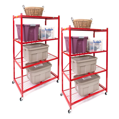 Origami R5 Foldable 4-Tier Garage Shelving Heavy Duty Shelving with Wheels, Metal Storage Rack Holds 1000 pounds, Garage Storage Rack & Organization, Storage Shelving (Red, R5 2-Pack) Origami