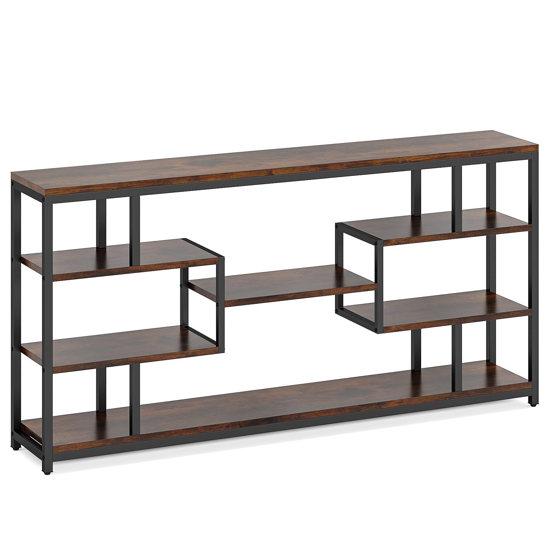 Tribesigns 70.87" Console Tables for Living Room, 5-Tier Narrow Long Sofa Tables with Open Storage Shelves, Rustic Entryway Tables with Metal Frame, Brown & Black - WoodArtSupply