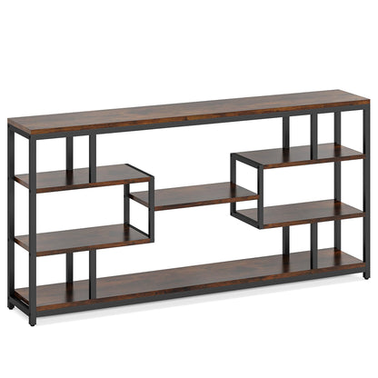 Tribesigns 70.87" Console Tables for Living Room, 5-Tier Narrow Long Sofa Tables with Open Storage Shelves, Rustic Entryway Tables with Metal Frame, Brown & Black - WoodArtSupply